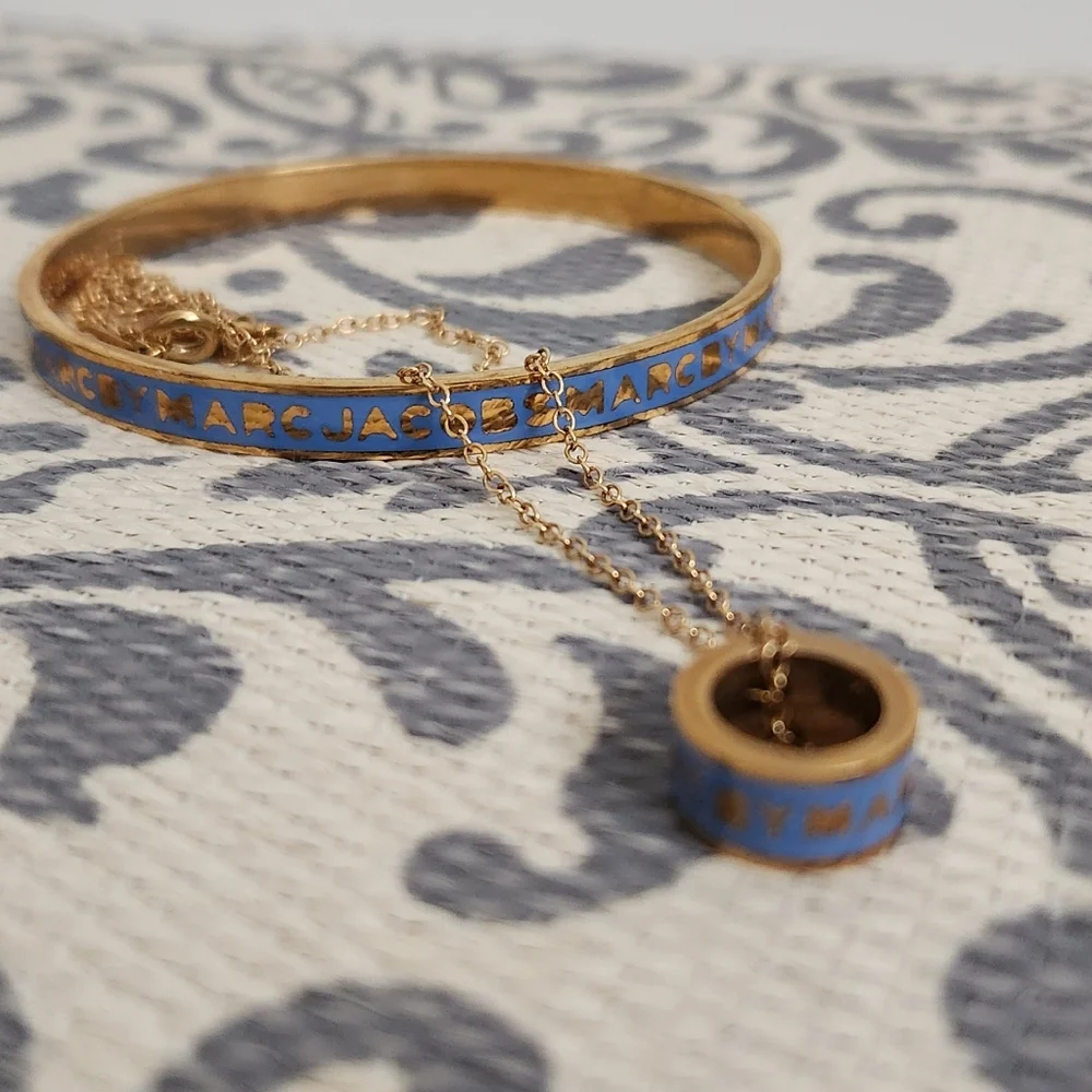 SOLD Marc By Marc Jacobs Gold and Blue Enamel Bracelet and Necklace NWOT - Picture 2 of 5